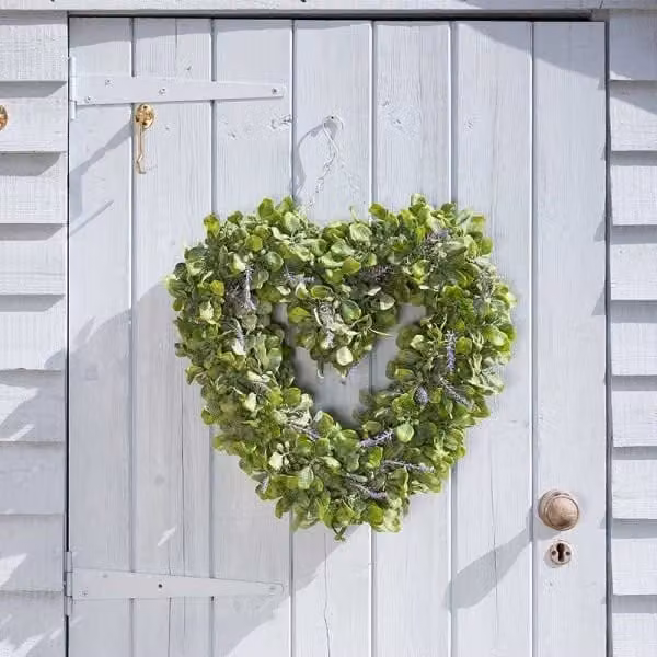 Marco Paul Artificial Lavender Heart Wreath in Green