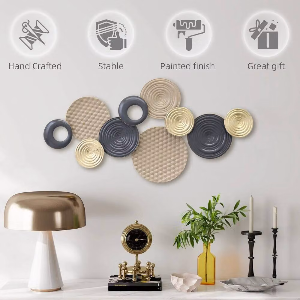 SPETLEK Modern Geometric Metal Wall Art, Large 3D Abstract Round Hanging Sculpture in Gold, Black and Multicolour – 2