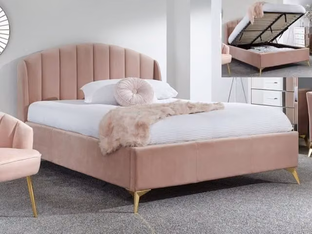GFW Pettine Pink Velvet Upholstered Ottoman Bed Frame, Double (140 x 200 cm) – 1