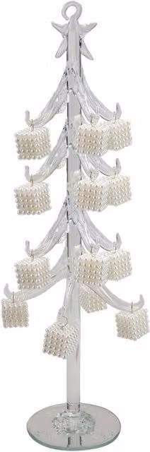 VFM e-Store White Glass Christmas Tree Tabletop Decoration, H: 36 cm, W: 12 cm – 1