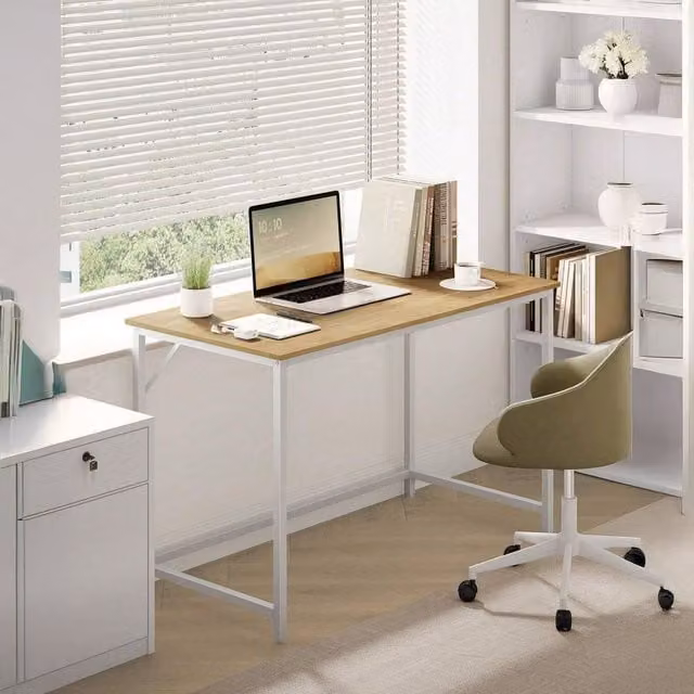 VASAGLE Minimalist Computer Office Desk in Yellow and White, W/D/H: 120 x 60 x 75 cm