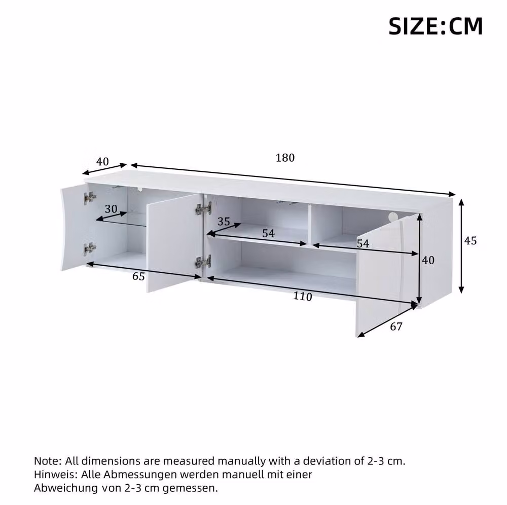 STILVORA White Glossy Modern TV Stand with LED for up to 80 Inch TVs – 3