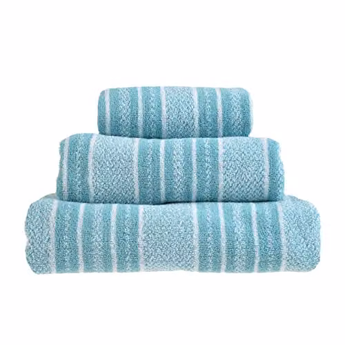 Allure Bath Fashions Striped Cotton Bath Towels, Pack of 2, Blue, W: 90 cm, L: 150 cm