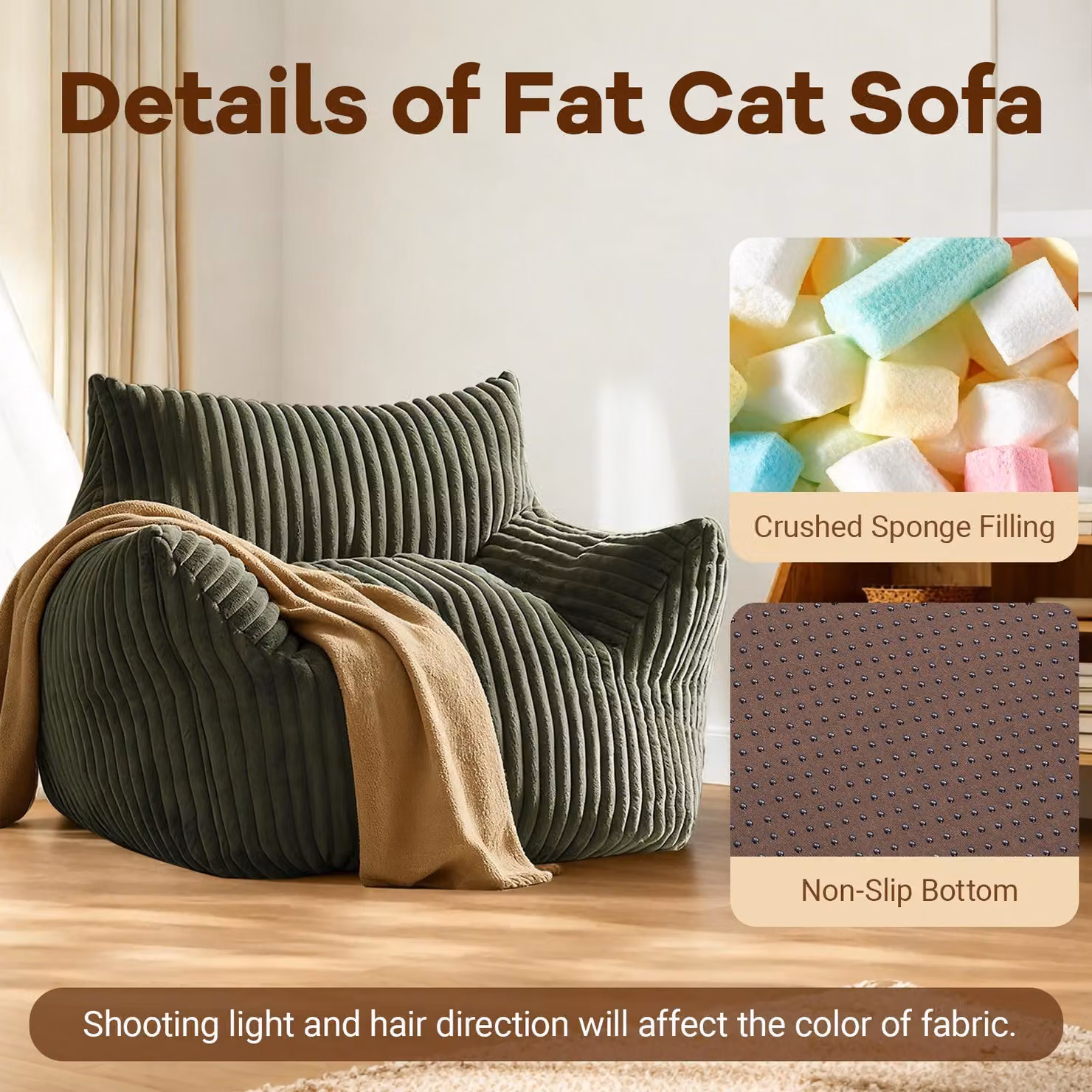 Aosom Green Plush Bean Bag Sofa with Armrests and Foam Chunks, W/D/H: 90 x 103 x 70 cm – 2