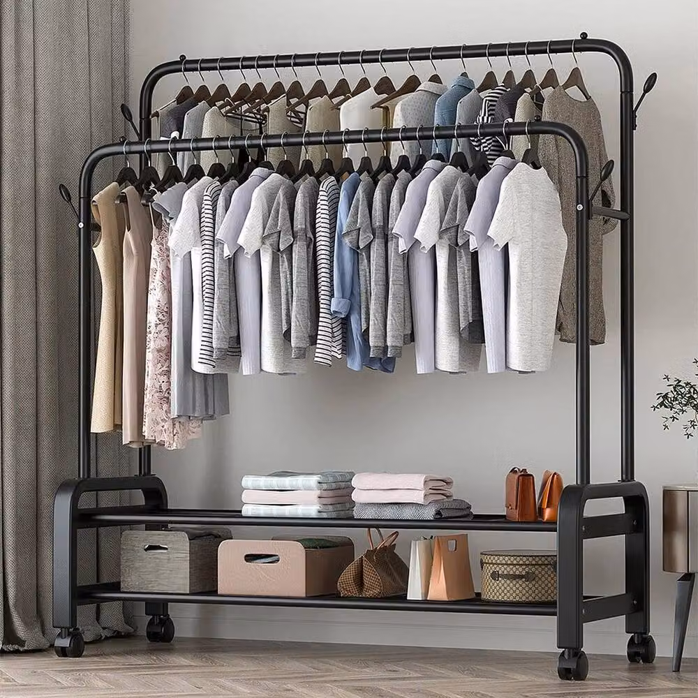 KORVIXA Matt Black Metal Clothes Hanging Rail and Shoe Display Wardrobe, W: 100 cm, D: 15 cm, H: 162 cm – 4