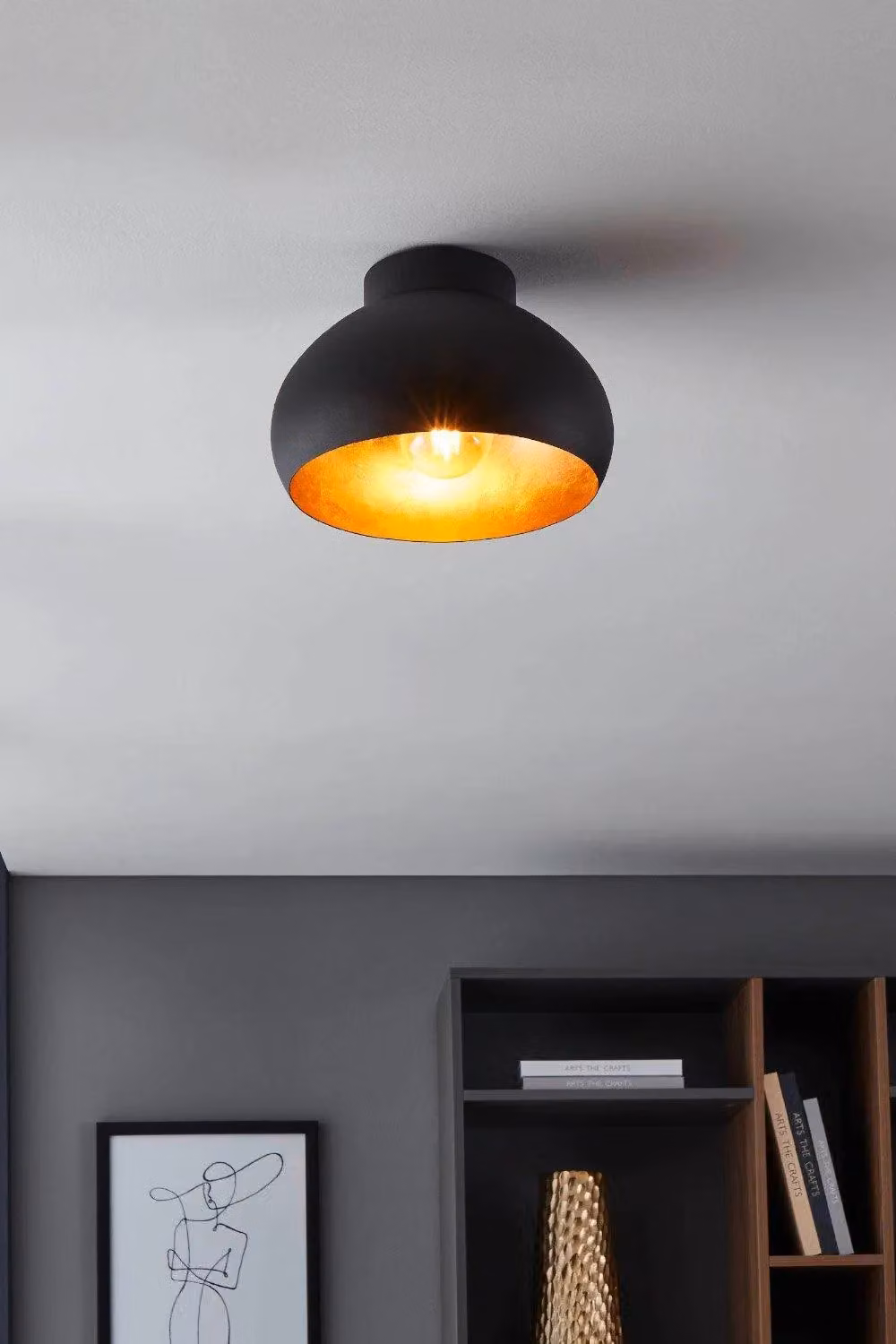 Eglo Mogano 2 Retro Domed Semi-Flush Ceiling Light in Black and Gold/Brass – 2
