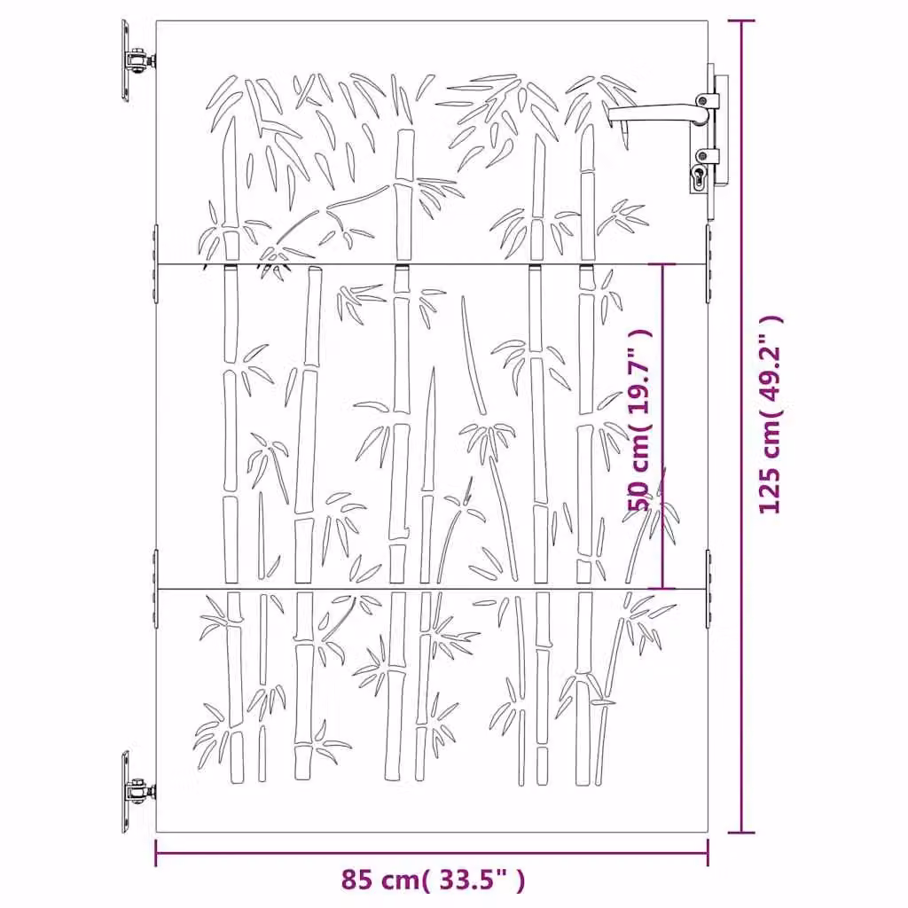 Berkfield Home Garden Gate in Brown Corten Steel with Bamboo Design, W: 85 cm, H: 125 cm – 5