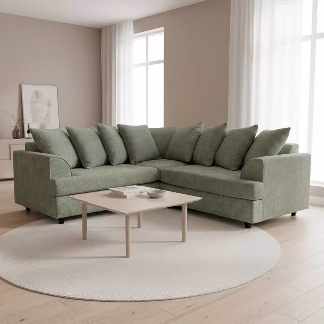 Abakus Direct Ferguson L-Shape Chenille Corner Sofa in Light Green – 1