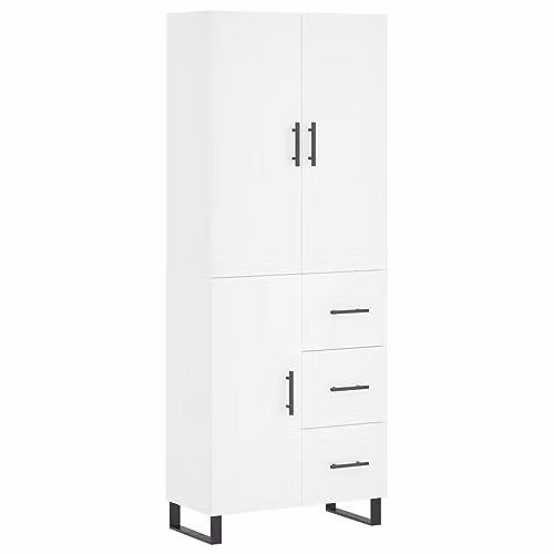 vidaXL Modern White Highboard with Hinged Doors and Drawers, W/D/H: 69.5 x 34 x 180 cm