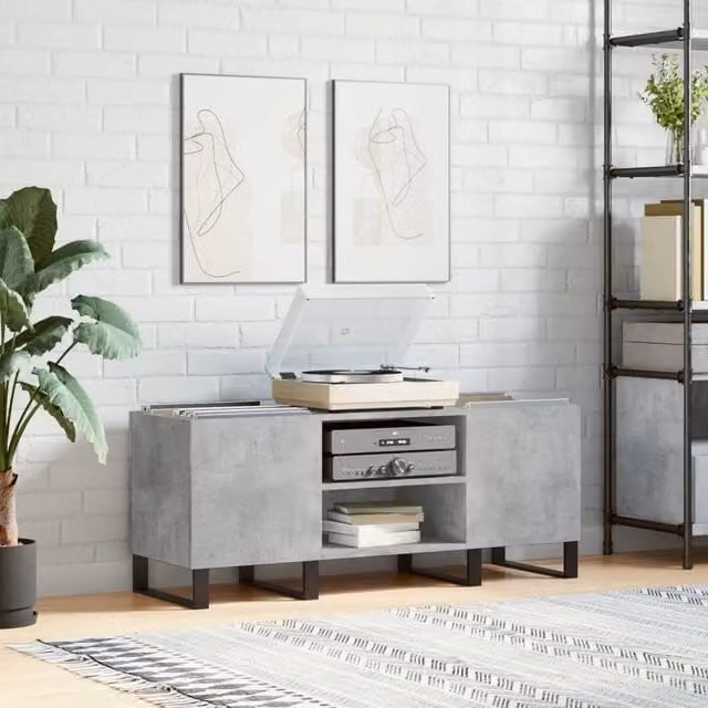 Berkfield Home Record Cabinet in Concrete Grey, W/D/H: 121 x 38 x 48 cm – 1
