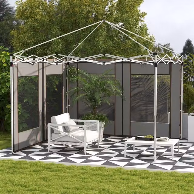 Outsunny 2 Pack Green and Grey Polyester Side Panels with Doors and Windows for Pop Up Gazebo