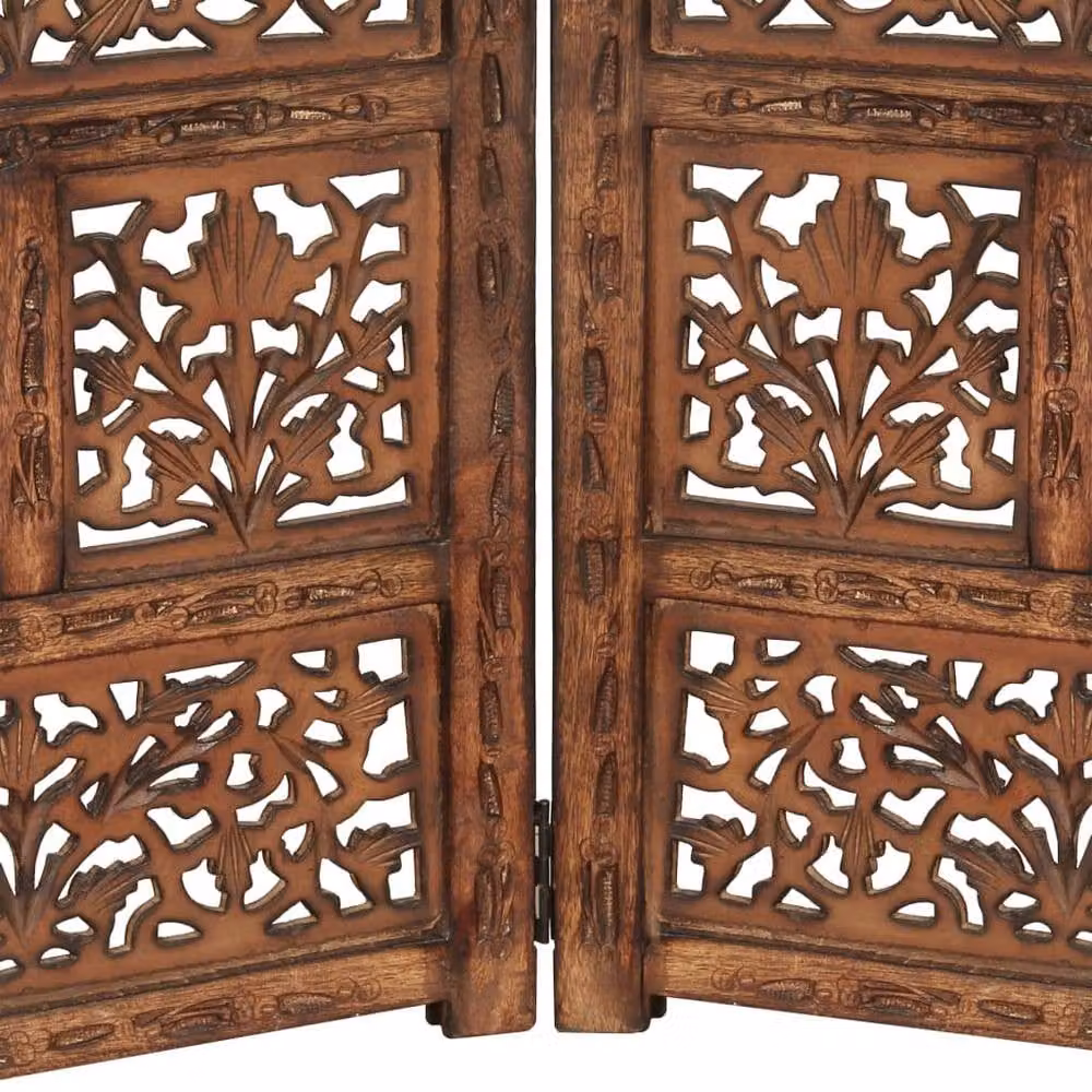 Berkfield Home Hand Carved 4-Panel Room Divider in Brown Solid Mango Wood, W/H: 160 x 165 cm – 3