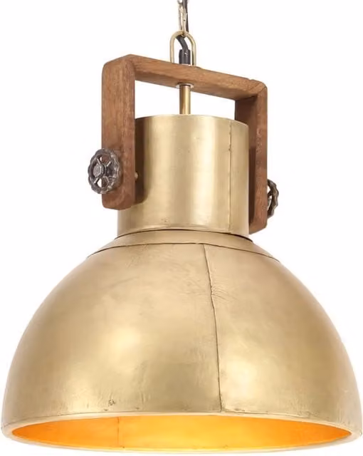 Berkfield Home Industrial Round Hanging Lamp in Brass and Wood, Diameter: 40 cm, 25 W, E27