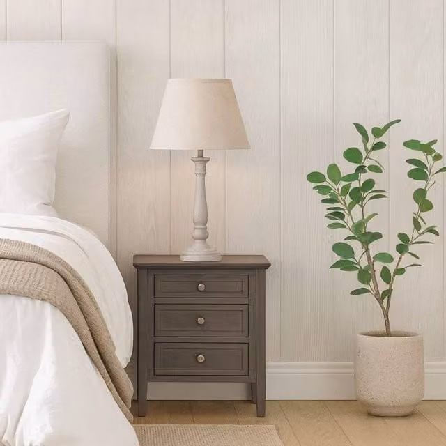 Wyld Haus Piana Slim Natural Wooden Effect Table Lamp with Cream Linen Shade – 1