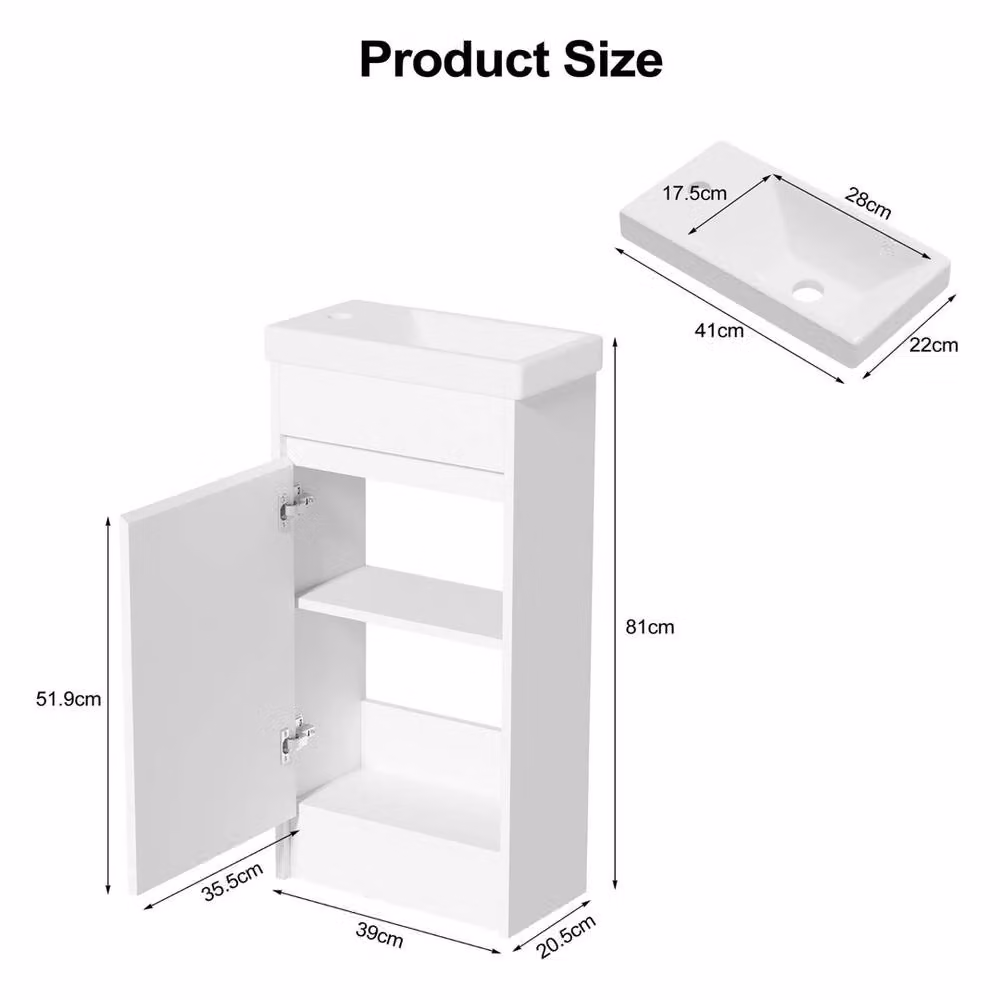 NESTLUNE White 1-Door Freestanding Floor Standing Bathroom Basin Vanity Unit – 2