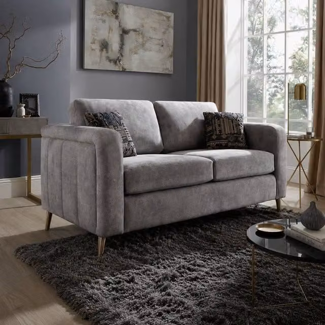 Stratus Interiors Madrid Oakland 3 Seater Fabric Sofa in Grey with Gold Metal Legs