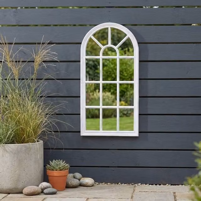 Garden Greatness Lunaria White Arched Hanging Garden Mirror, H 69.0 cm x W 35.0 cm