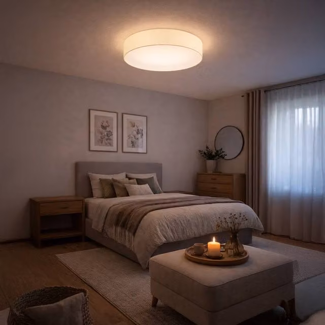 Eglo Palomaro Dimmable LED Ceiling Light with Beige Fabric Shade and Warm White Light