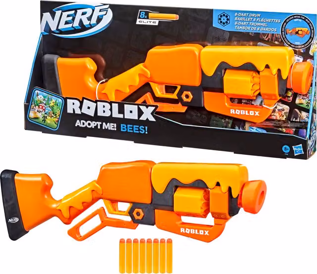 Nerf Roblox Adopt Me Bees Lever Action Blaster with 8 Nerf Elite Darts, Orange