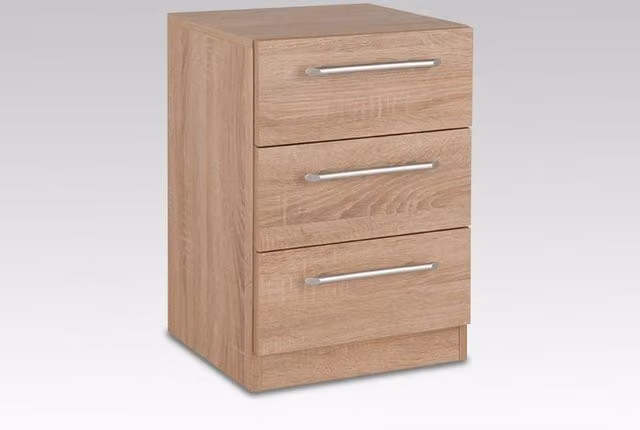 Harmony Holborn Oak 3 Drawer Bedside Table in Brown and Silver