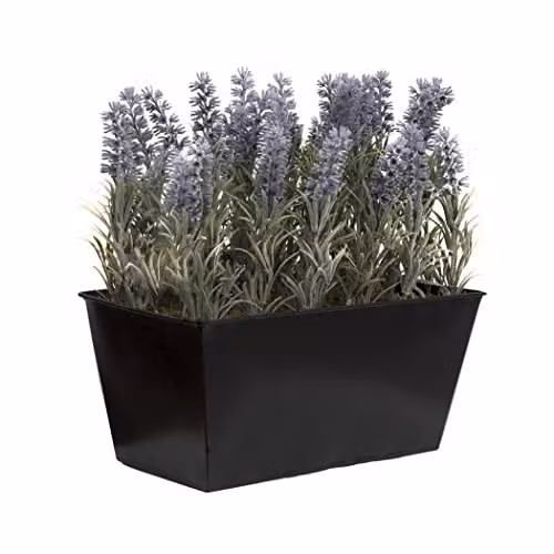 GreenBrokers Black Artificial Lavender in a Metal Tin Planter Window Box, 30 cm