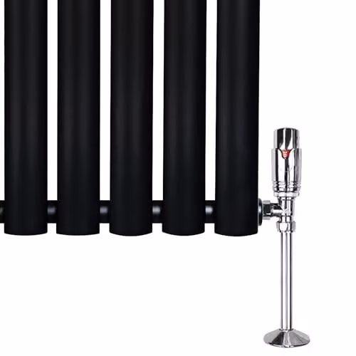 Monster Shop Oval Single Column Radiator in Matt Black Carbon Steel with Chrome Thermostatic Radiator Valve Set, W/H: 60 x 60 cm – 5