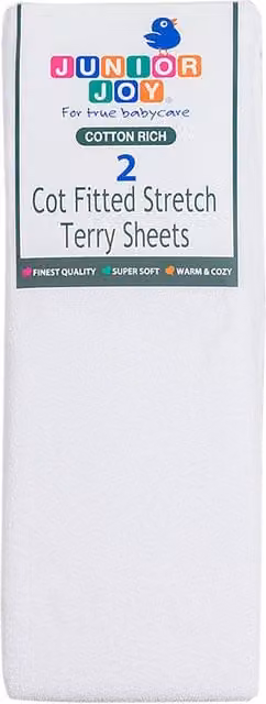 Junior Joy White Cotton Terry Fitted Sheets for Babies, Pack of 2