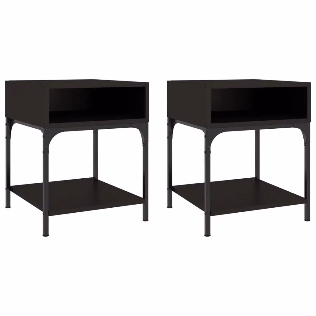 Berkfield Home Set of 2 Black Industrial Bedside Tables, W/D/H: 40 x 41 x 50 cm – 1