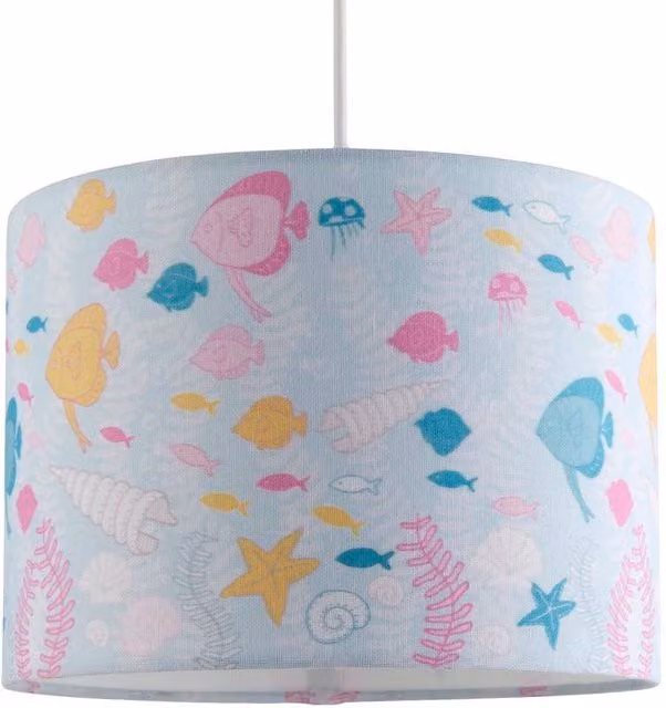 First Choice Lighting Mermaid Aquatic Multicolour Fabric Easy Fit Pendant Shade, Diameter: 25 cm