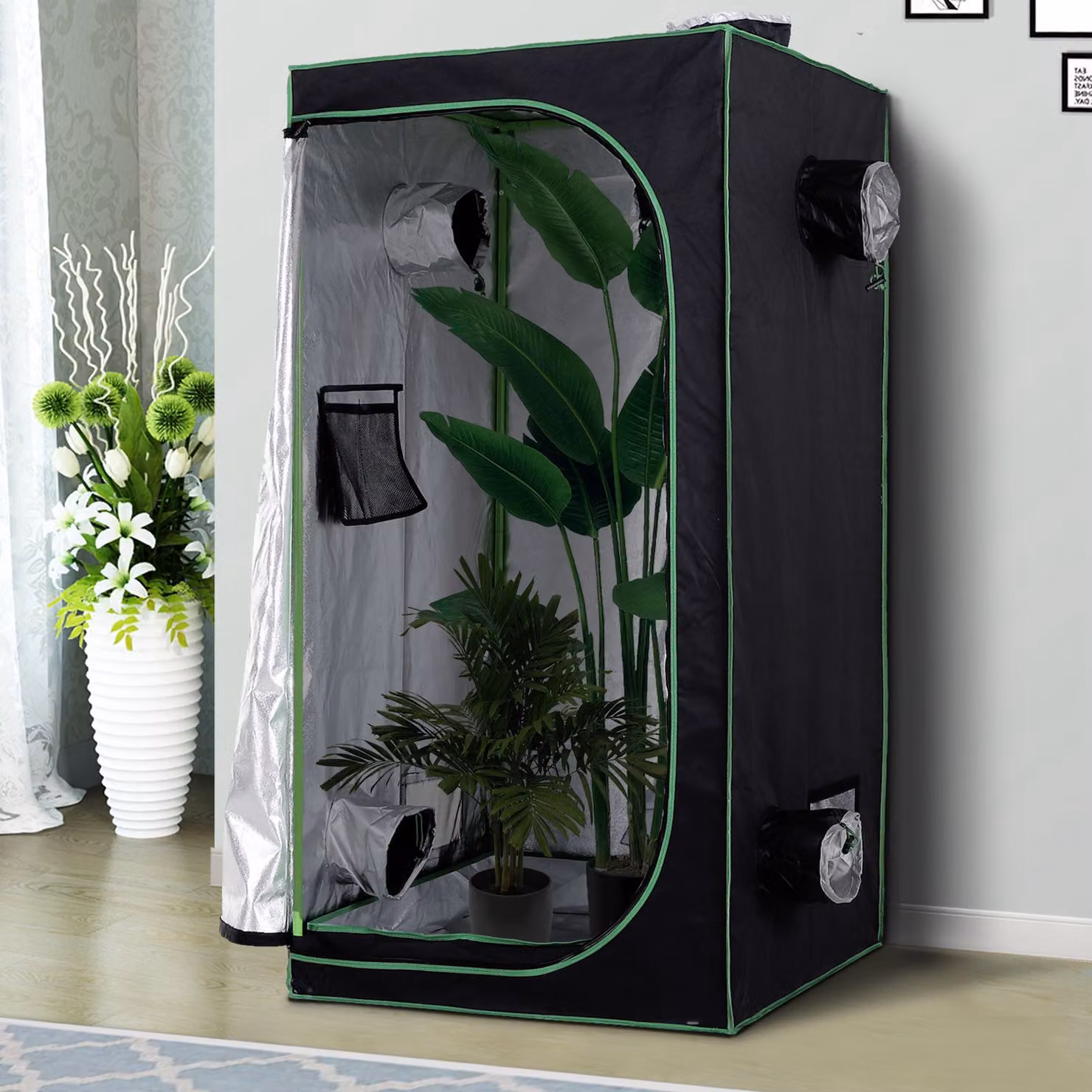 Outsunny Hydroponic Plant Grow Tent in Black and Green, W: 80 cm, D: 80 cm, H: 160 cm – 2