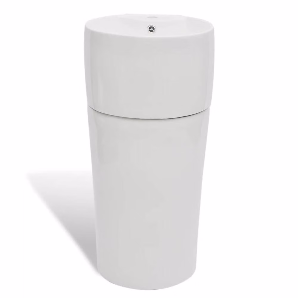 Berkfield Home White Round Ceramic Floor Standing Bathroom Sink Basin with Overflow – 2