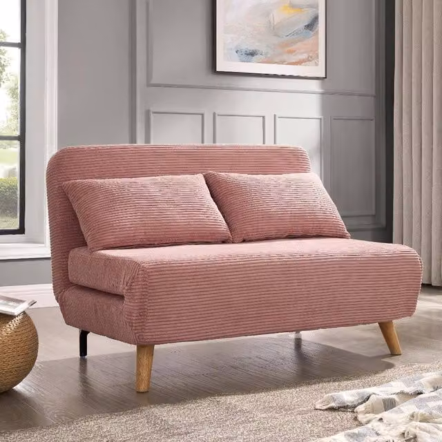 Home Detail Kellar L-Shape Click-Clack Sofa Bed in Pink Cord Fabric with Scatter Cushions, 140 x 190 cm – 2
