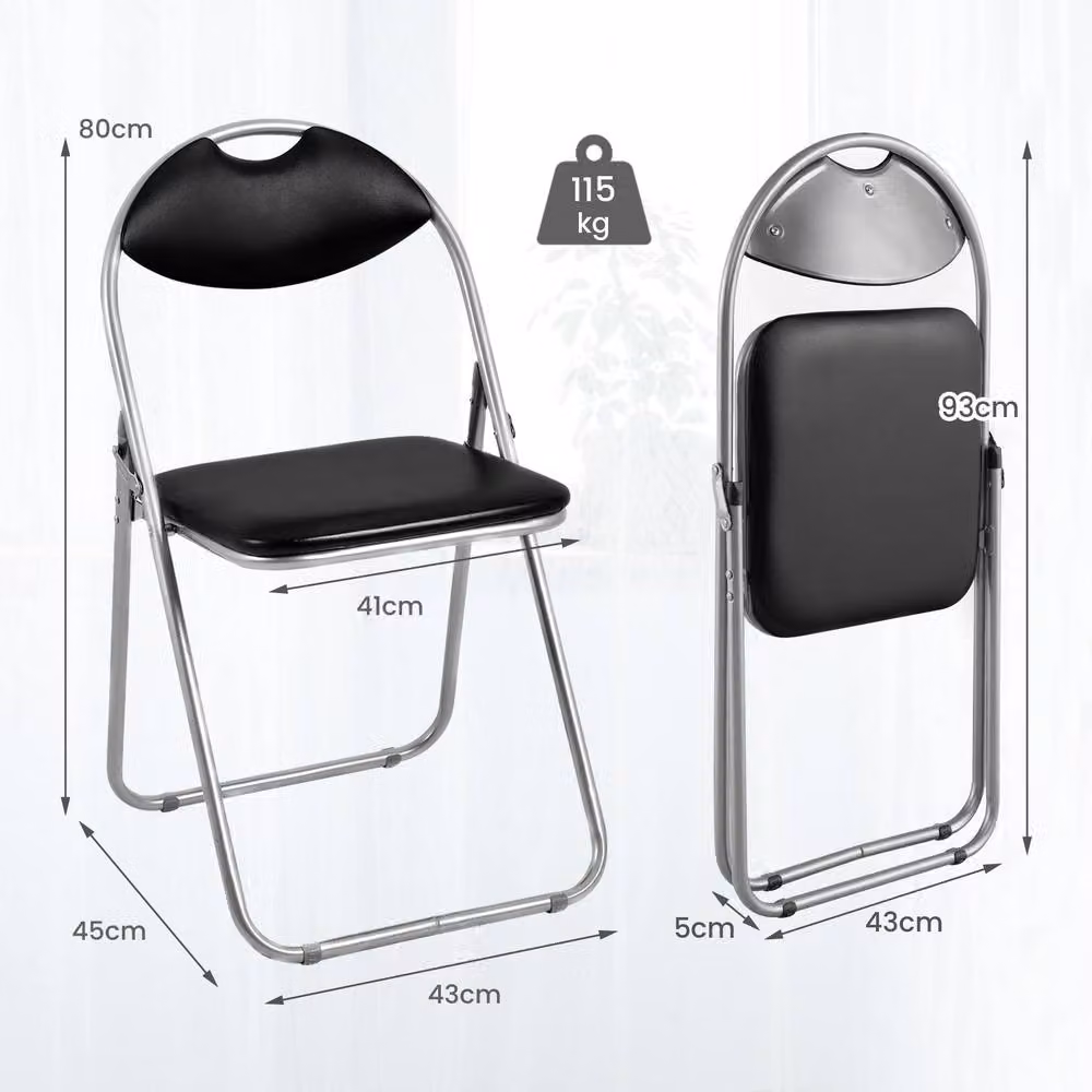 Costway Set of 4 Black Folding Metal Kitchen and Dining Chairs with Padded Synthetic Leather Seats – 5