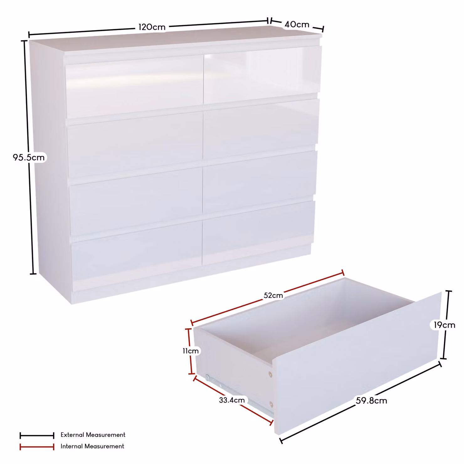 Vida Designs Glinton Gloss 8 Drawer Chest of Drawers in White – 2