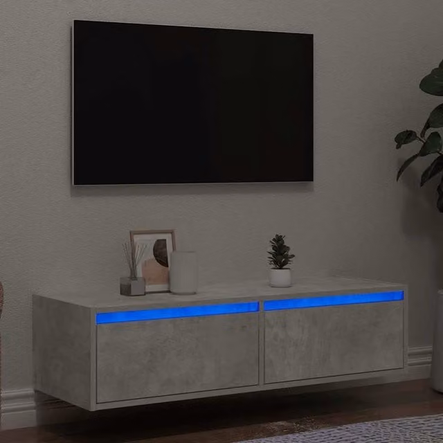 Berkfield Home Modern TV Cabinet with LED Lights in Concrete Grey, W: 100 cm, D: 35.5 cm, H: 25 cm