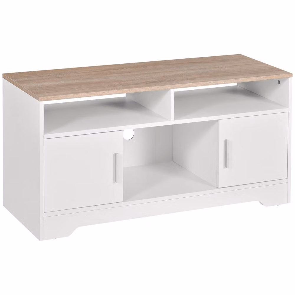 Wyld Haus Tadori TV Console in White and Wood with 2 Doors and Open Shelves, W: 105 cm, D: 40 cm, H: 52 cm – 2