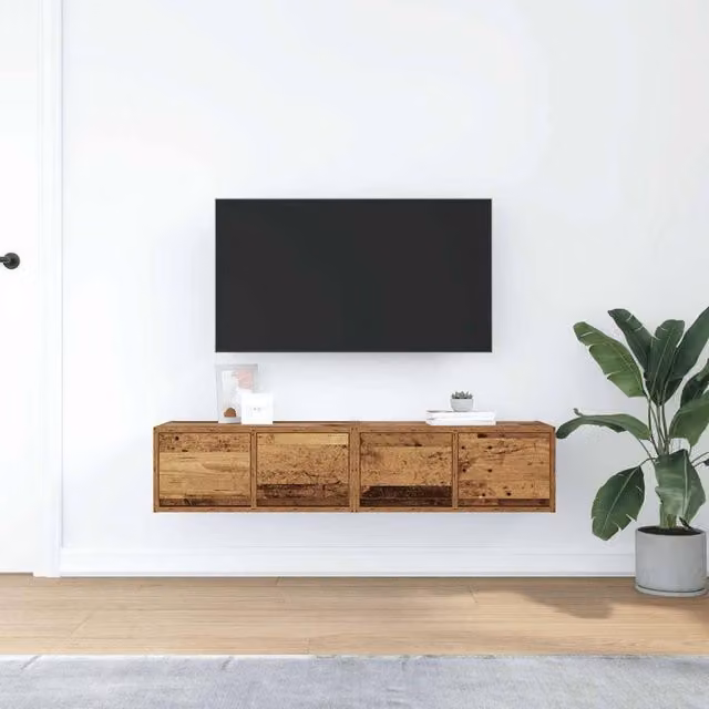 Berkfield Home Set of 2 Rustic Brown TV Cabinets in Engineered Wood, W: 60 cm, D: 31 cm, H: 25.5 cm – 1