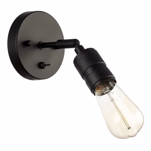 Happy Homewares Industrial Style Black Metal Wall Light with Toggle Switch and Adjustable Head
