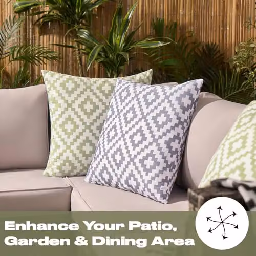 OHS Set of 2 Mid Grey Geometric Water Resistant Outdoor Cushion Covers, W/D/H: 45 x 45 x 45 cm – 4