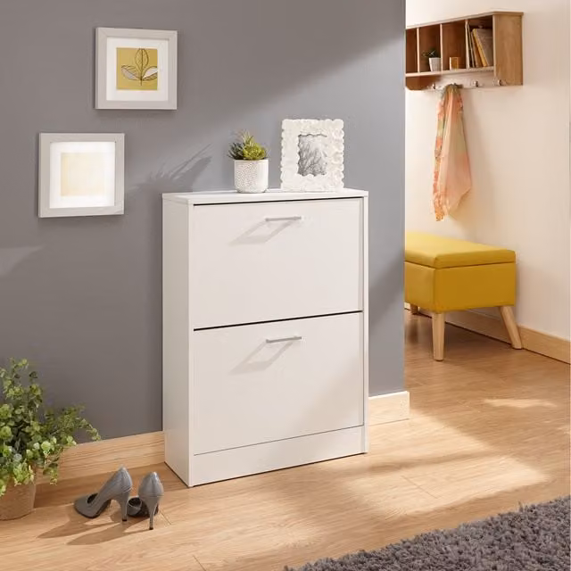 GFW Stirling Two Tier Shoe Cabinet in White – 1