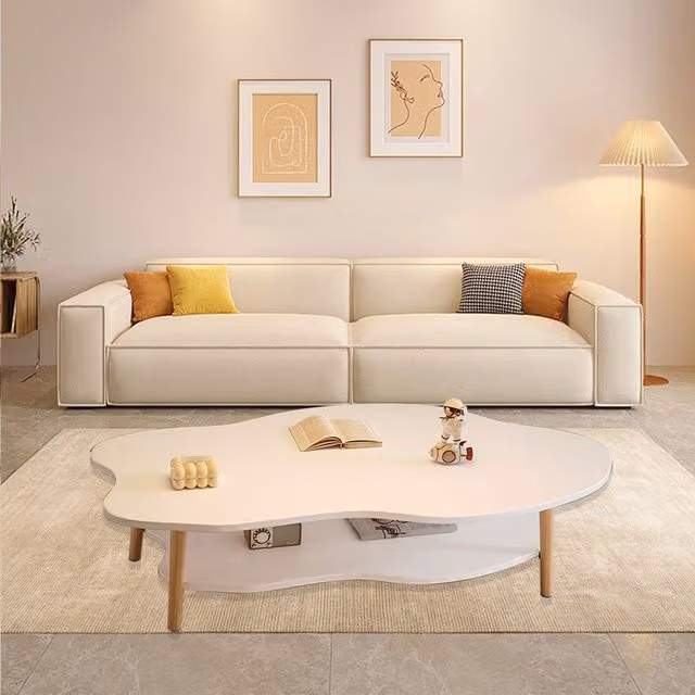 Hinsinc Modern Cloud Coffee Table with Storage Shelf in White, W/D/H: 50 x 40 x 40 cm