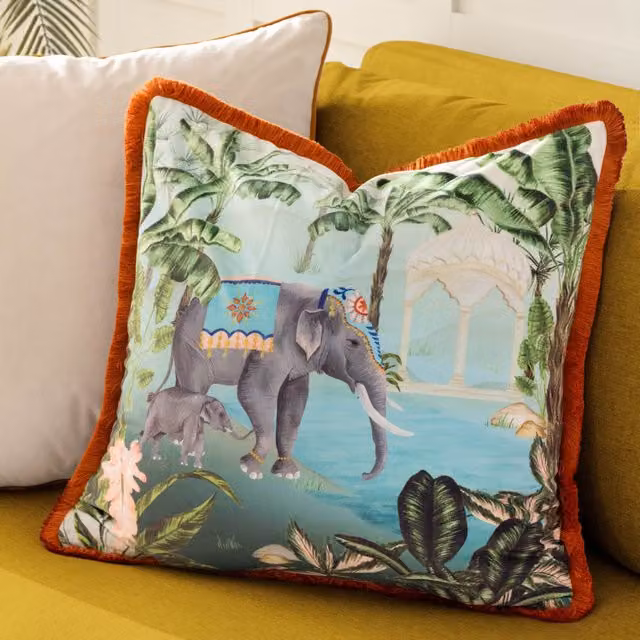 Paoletti Odisha Scene Printed Velvet Cushion, Multicolour, W/D/H: 50 x 50 x 50 cm – 5