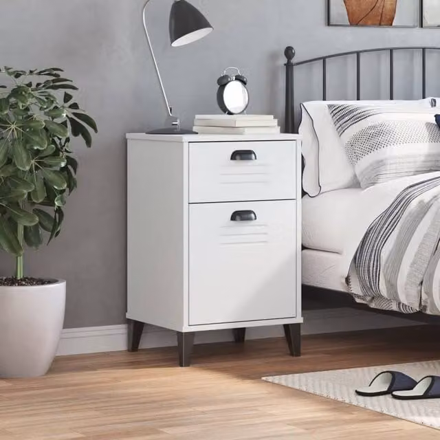 Berkfield Home VIKEN Bedside Cabinet in White Engineered Wood W/D/H: 35 x 40 x 65 cm – 1