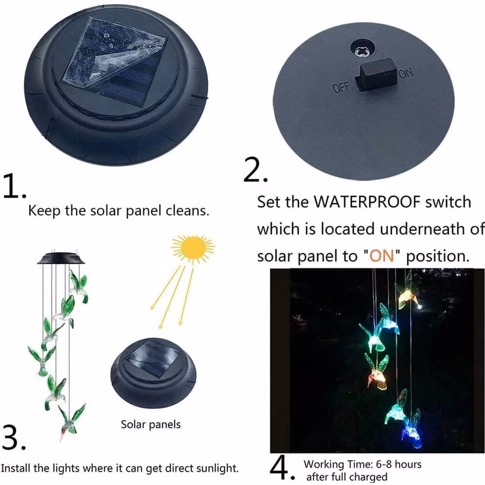 Kelvenix Hummingbird Solar Powered Multicolour LED Garden Wind Chimes Decor – 3