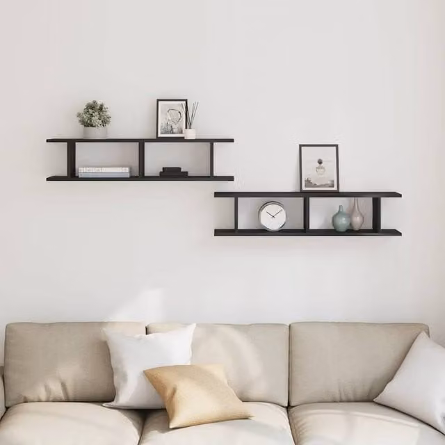 Berkfield Home Durable Wall Mounted Shelves, 2 Pack, Black Oak, W/D/H: 90 x 18 x 20 cm – 1