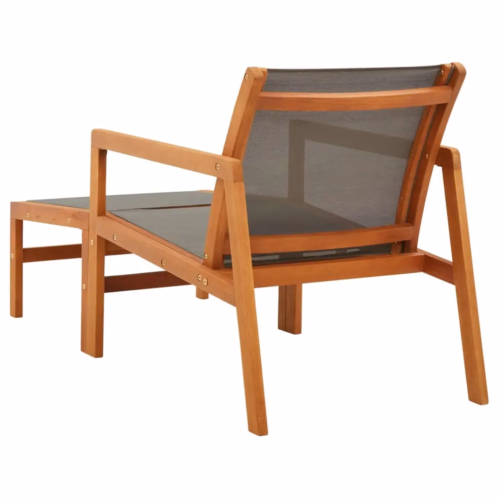 Berkfield Home Garden Lounge Chair with Ottoman in Grey Solid Eucalyptus Wood and Textilene – 2