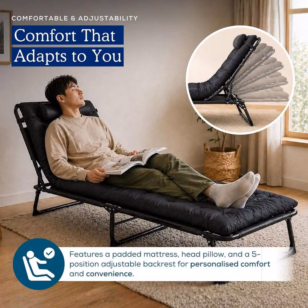 Volila Portable Folding Bed with Mattress in Black, EU Single Size – 6