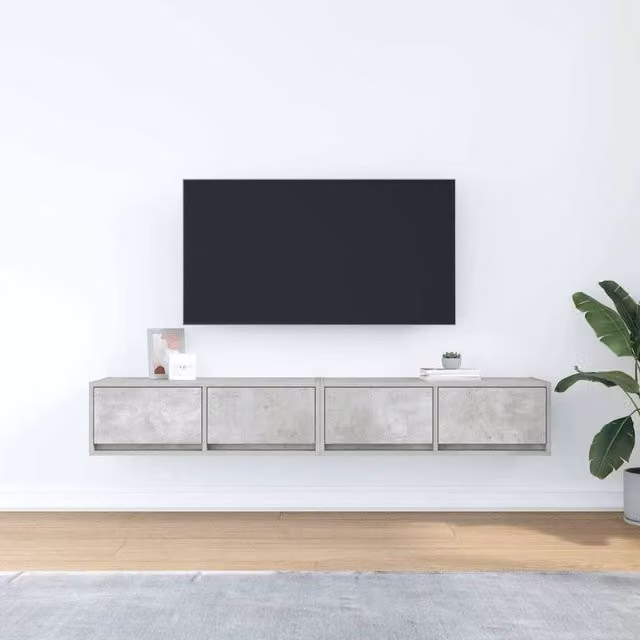 Berkfield Home Set of 2 Modern TV Cabinets in Concrete Grey, W/D/H: 80 x 31 x 25.5 cm