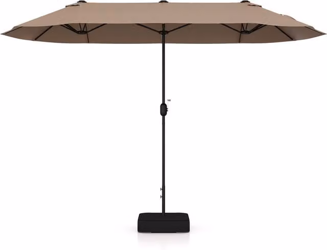 COSTWAY Double-Sided Cantilever Patio Parasol with Base, Brown, Height: 200 cm