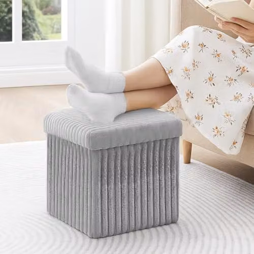 Home Republic Grey Corduroy Foldable Storage Ottoman, W/D/H: 38 x 38 x 38 cm – 2